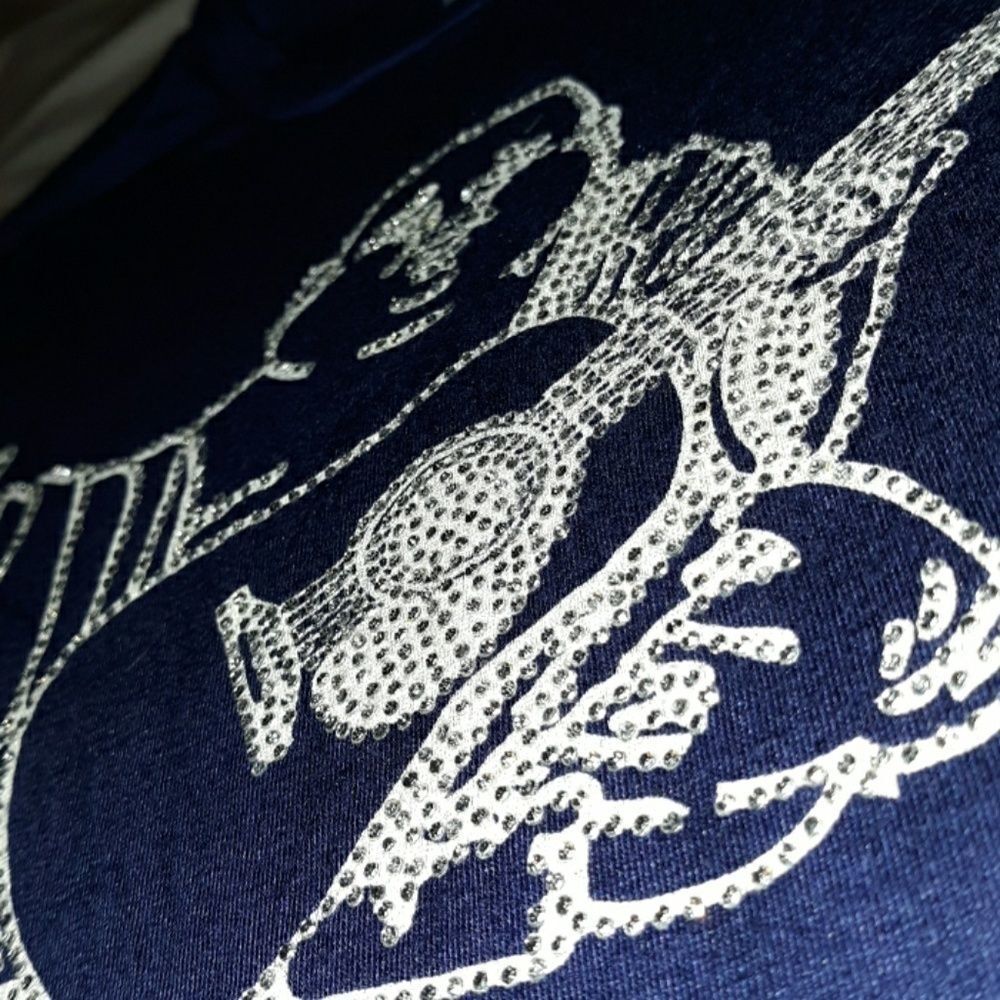 True Religion Bling Rhinestone Crystal SS Shirt Sm - Picture 3 of 4